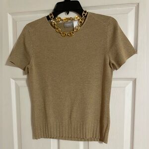 Liz Claiborne gold short sleeve sweater, scarf and gold necklace bundle